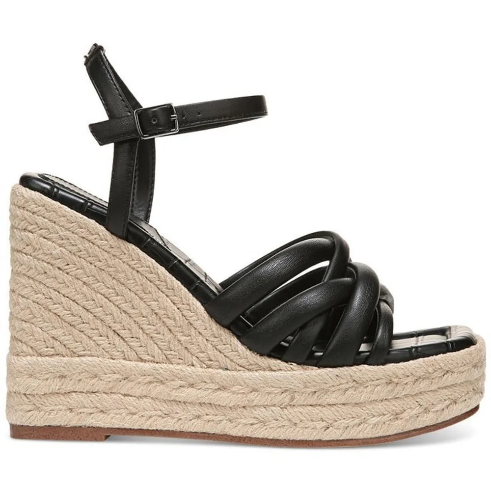 Circus NY By Sam Edelman Women Strappy Espadrille Wedge Sandal 9.5 Black Crocs - Picture 3 of 12